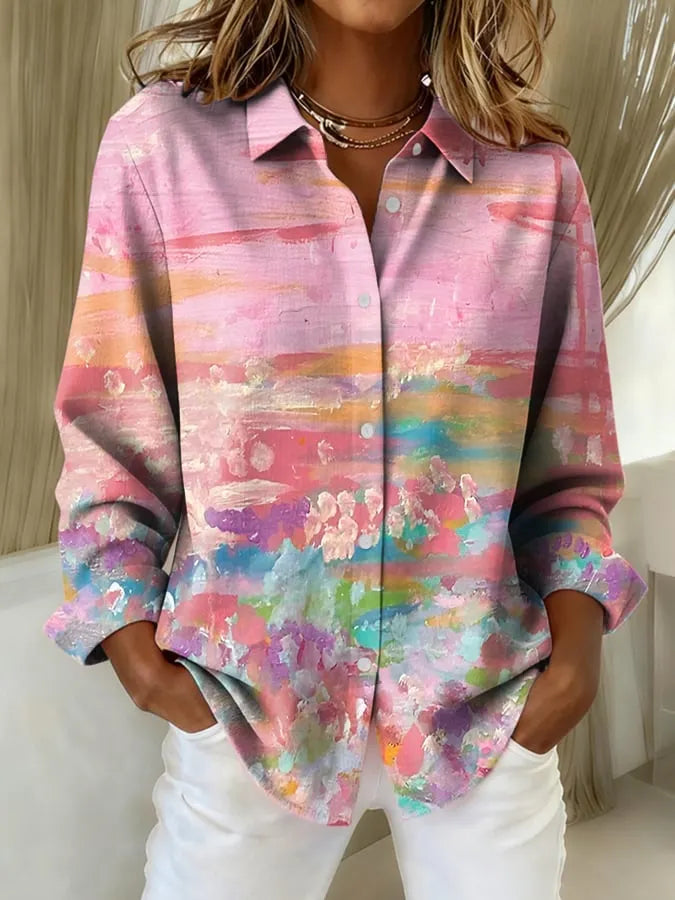 Callie | Women's Casual Retro Pink Oil Painting Shirt