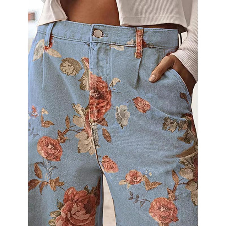 Floral Wide Leg High Waist Casual Pants