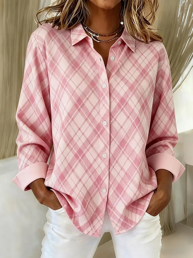 Briseis | Women's casual pink plaid shirt