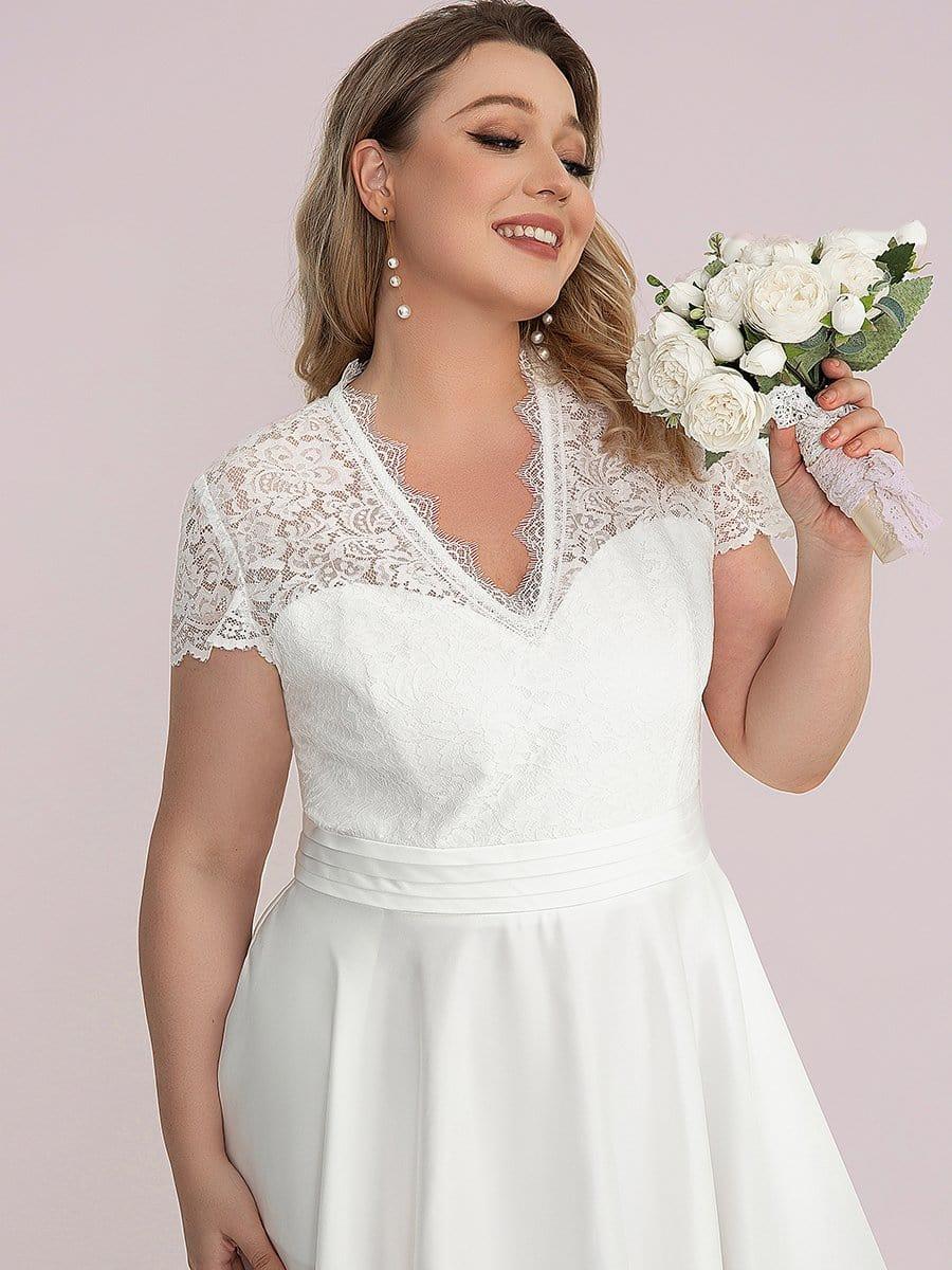 pretty HARLEY|Plus Size Lace Cap Sleeve V neck Midi Formal Dress