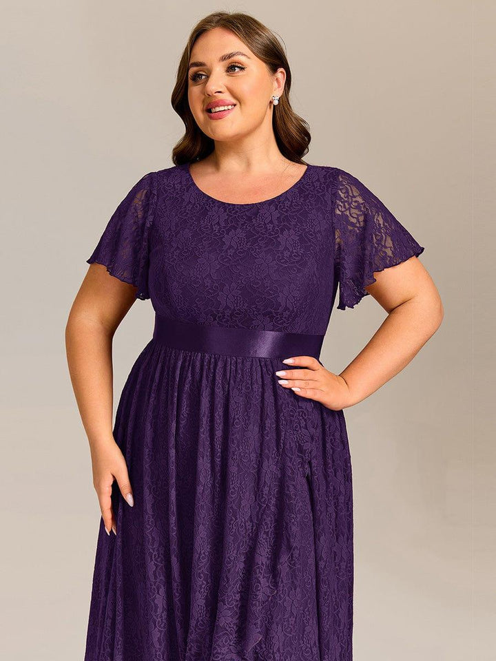 pretty SEVYN|Plus Size Short Sleeve Ruffled Lace Midi Weeding Guest Dress