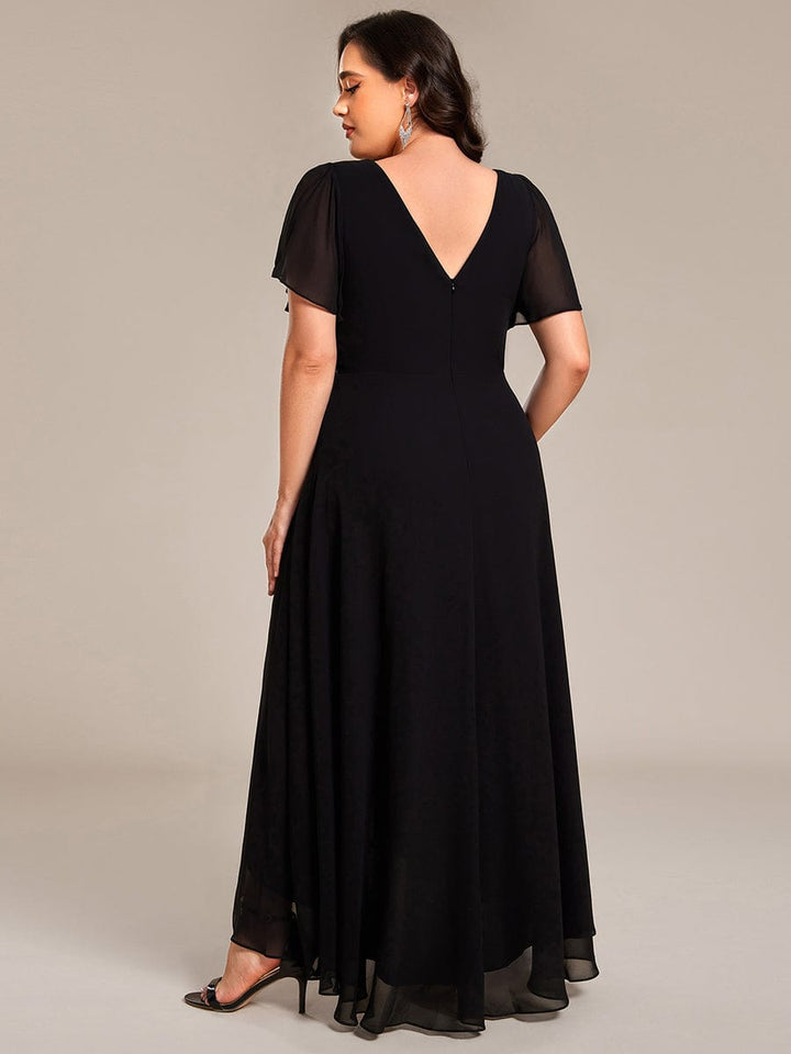 ever DAKOTA|Plus Size Chiffon Ruffle Sleeves Rhinestone Waist High-Low Wedding Guest Dress