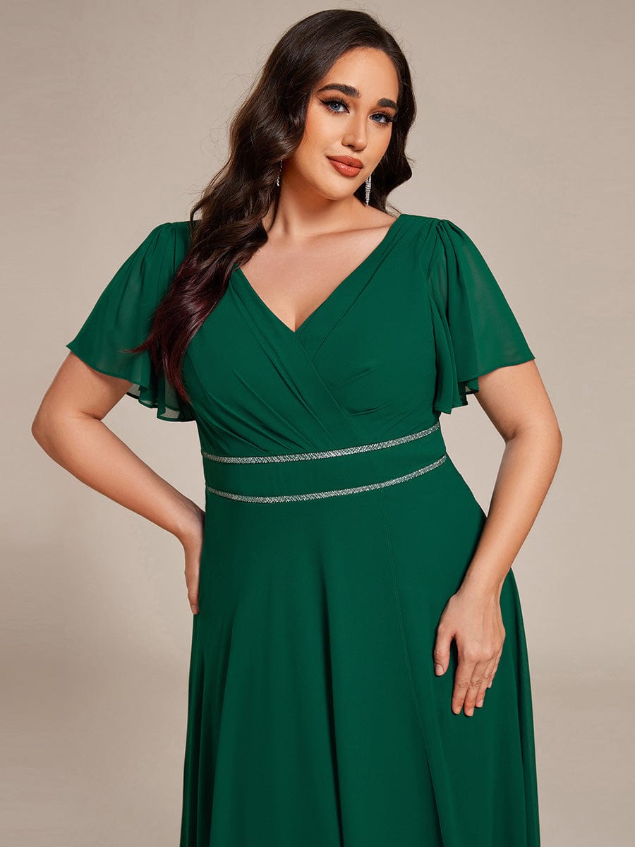 ever DAKOTA|Plus Size Chiffon Ruffle Sleeves Rhinestone Waist High-Low Wedding Guest Dress