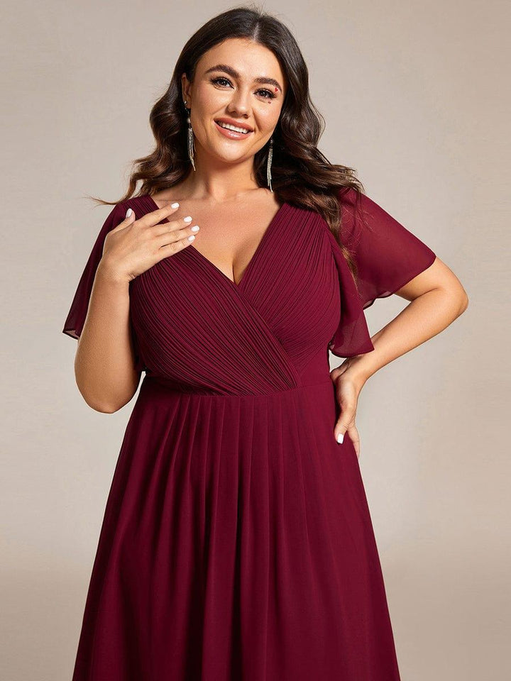 pretty FAYE|Plus Size V-Neck High-Low Chiffon Wedding Guest Dress