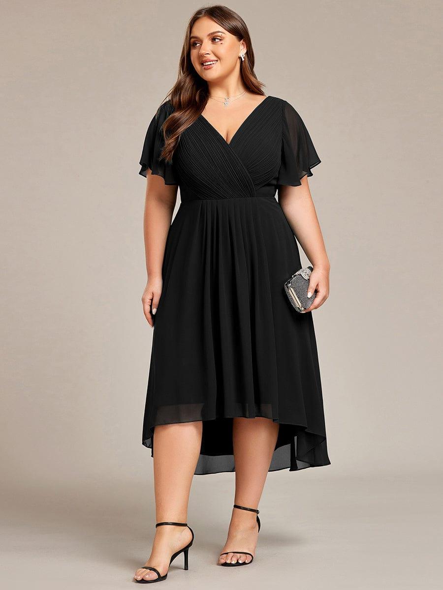 pretty FAYE|Plus Size V-Neck High-Low Chiffon Wedding Guest Dress