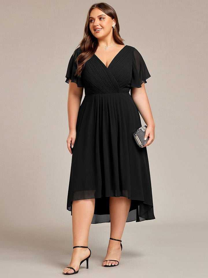 pretty FAYE|Plus Size V-Neck High-Low Chiffon Wedding Guest Dress