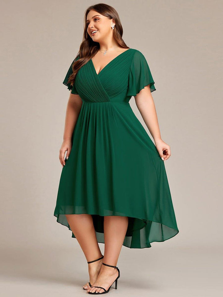 pretty FAYE|Plus Size V-Neck High-Low Chiffon Wedding Guest Dress