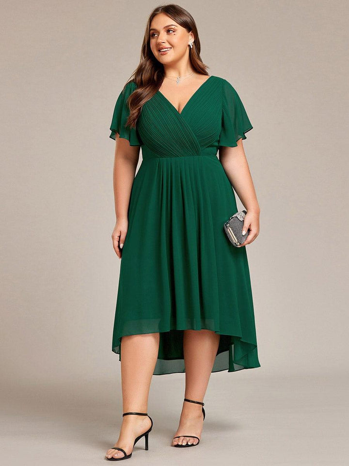 pretty FAYE|Plus Size V-Neck High-Low Chiffon Wedding Guest Dress