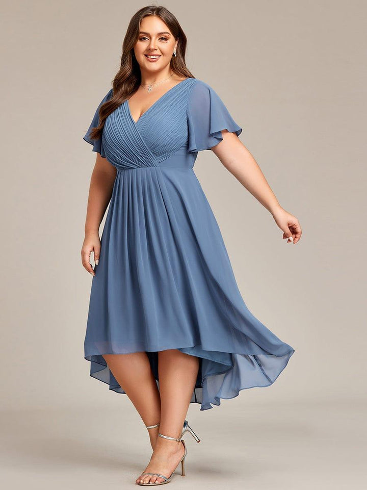 pretty FAYE|Plus Size V-Neck High-Low Chiffon Wedding Guest Dress