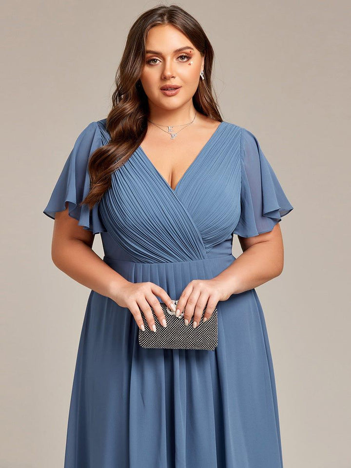 pretty FAYE|Plus Size V-Neck High-Low Chiffon Wedding Guest Dress