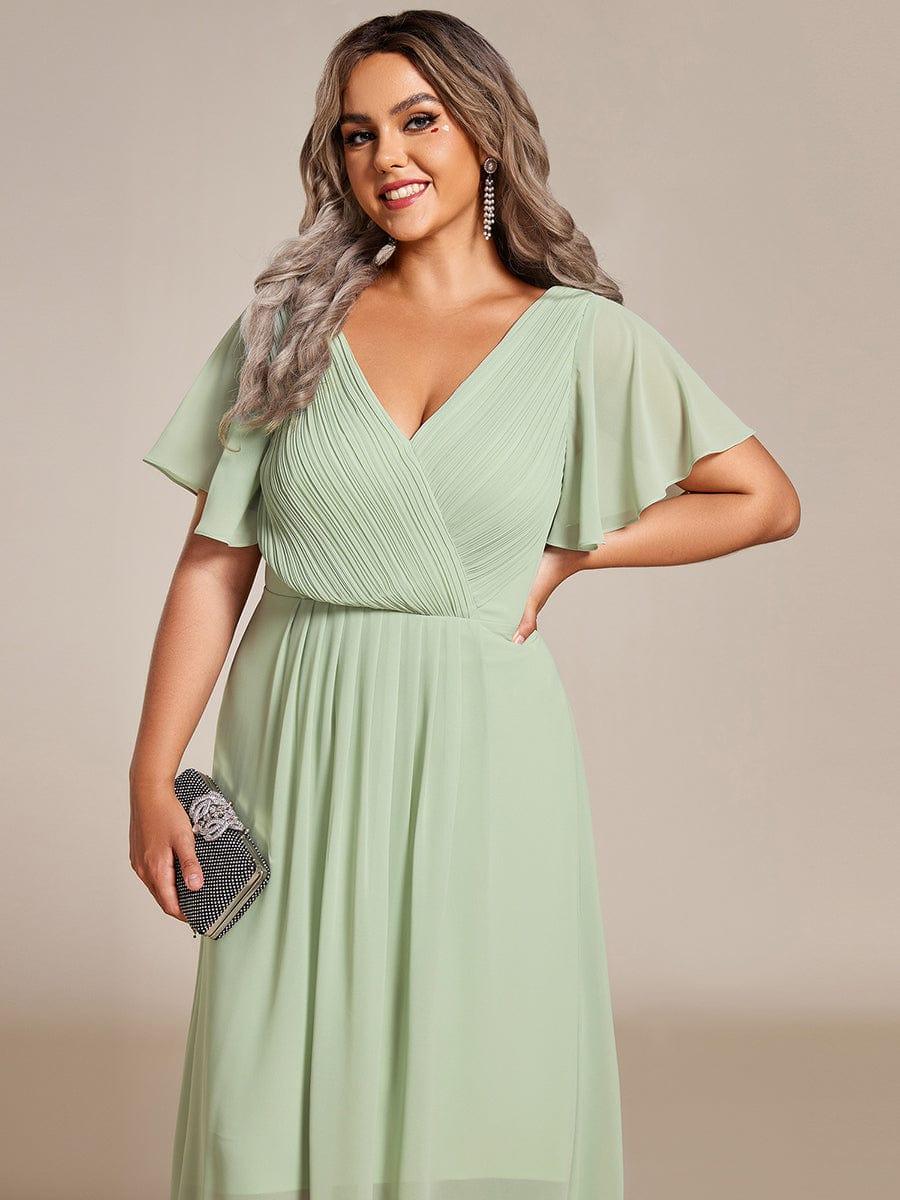 pretty FAYE|Plus Size V-Neck High-Low Chiffon Wedding Guest Dress
