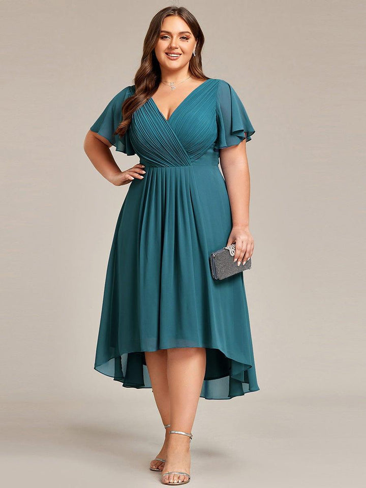 pretty FAYE|Plus Size V-Neck High-Low Chiffon Wedding Guest Dress
