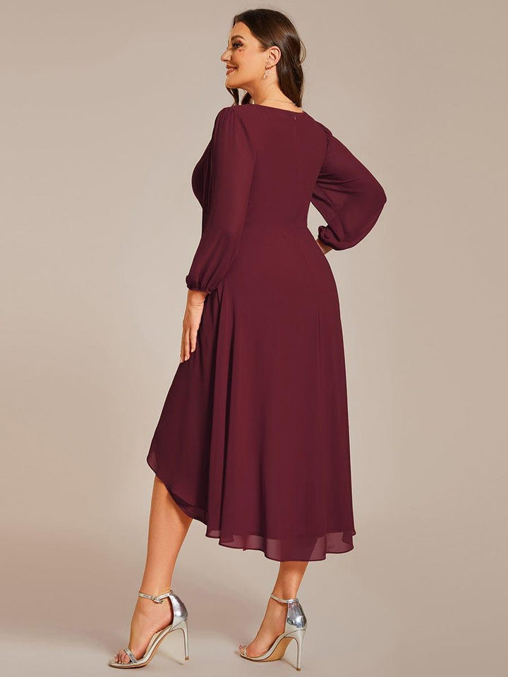 pretty BRIAR|Plus Size 3/4 Sleeve V-Neck Chiffon High Low Wedding Guest Dress
