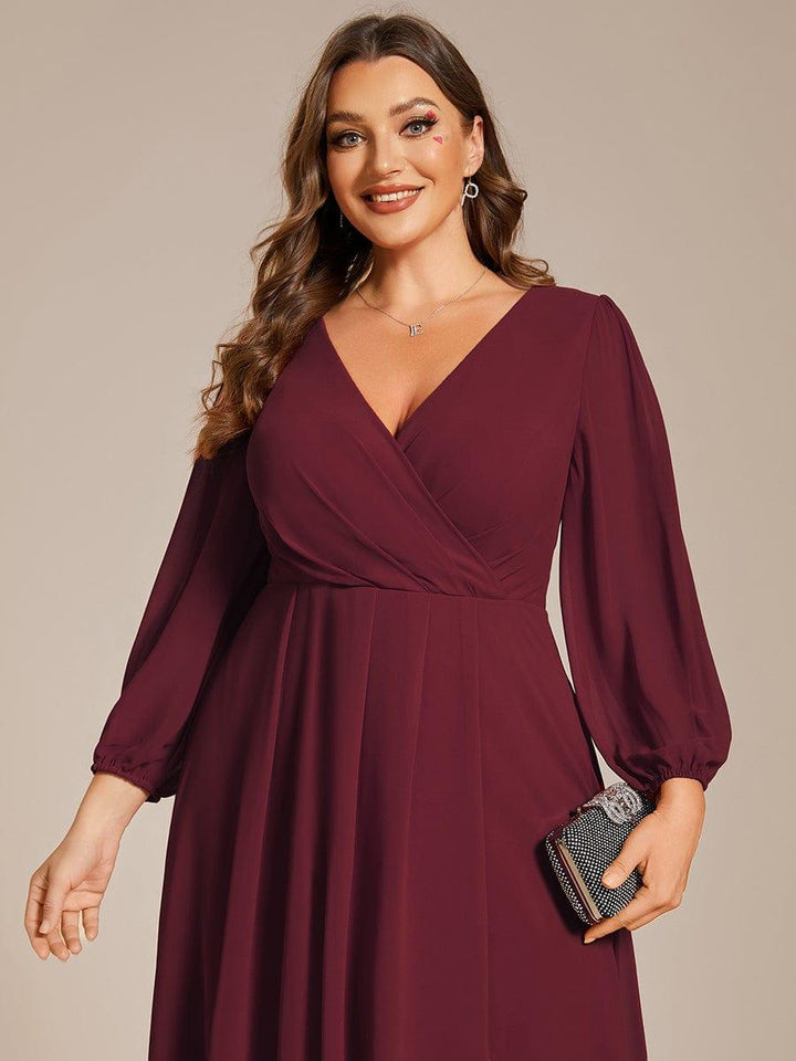 pretty BRIAR|Plus Size 3/4 Sleeve V-Neck Chiffon High Low Wedding Guest Dress