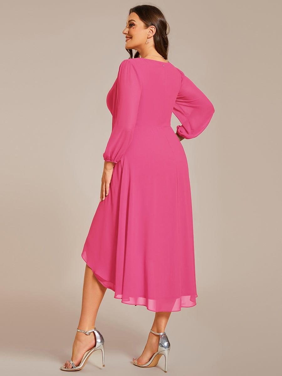 pretty BRIAR|Plus Size 3/4 Sleeve V-Neck Chiffon High Low Wedding Guest Dress