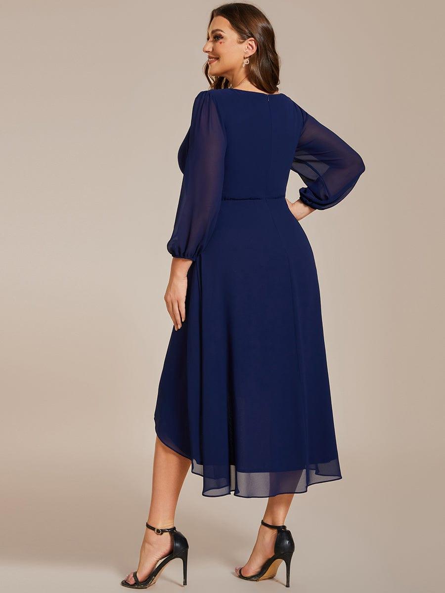 pretty BRIAR|Plus Size 3/4 Sleeve V-Neck Chiffon High Low Wedding Guest Dress