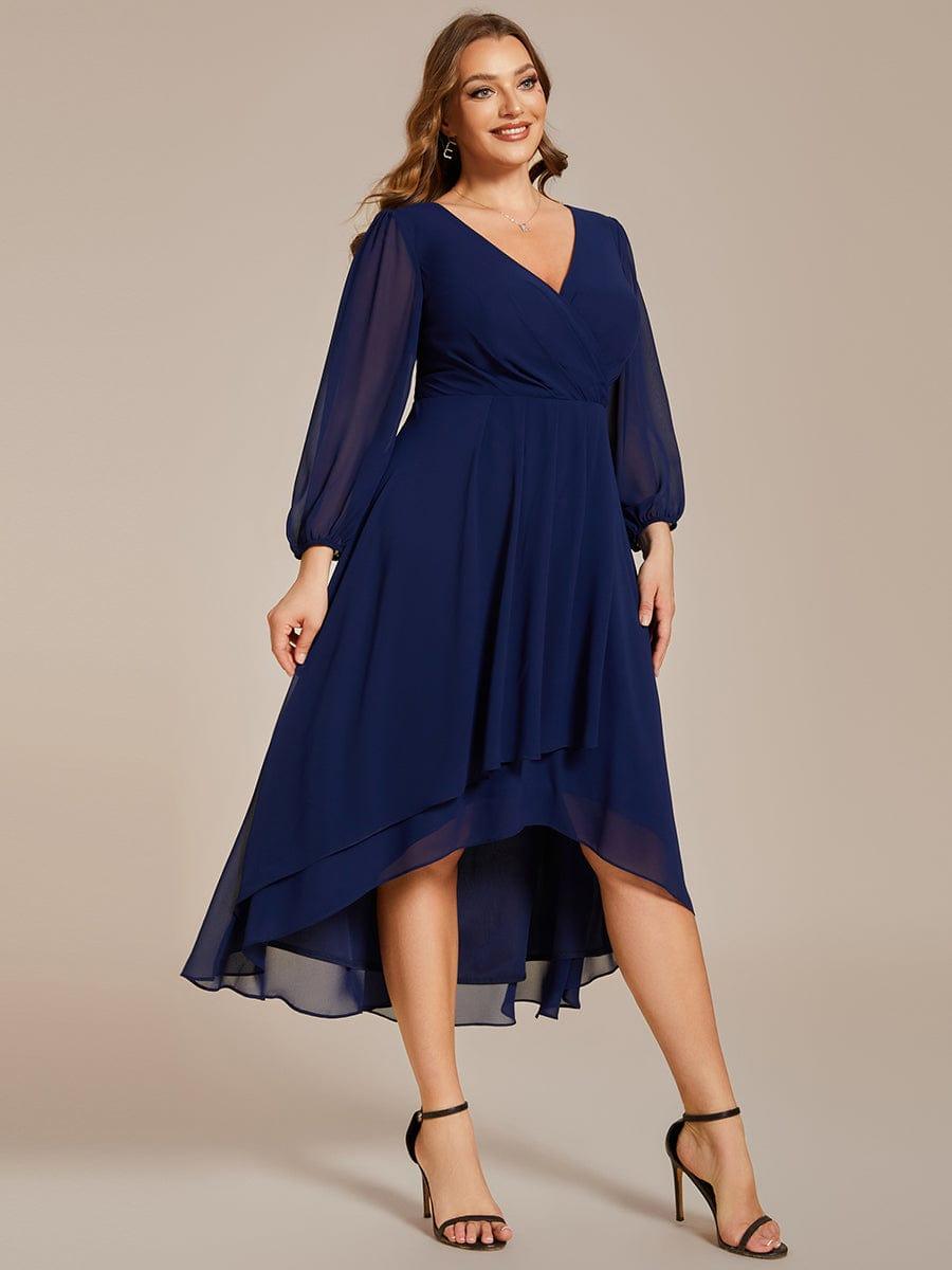 pretty BRIAR|Plus Size 3/4 Sleeve V-Neck Chiffon High Low Wedding Guest Dress