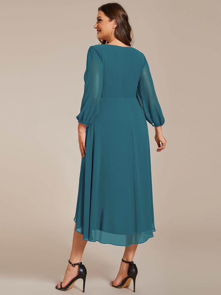 pretty BRIAR|Plus Size 3/4 Sleeve V-Neck Chiffon High Low Wedding Guest Dress