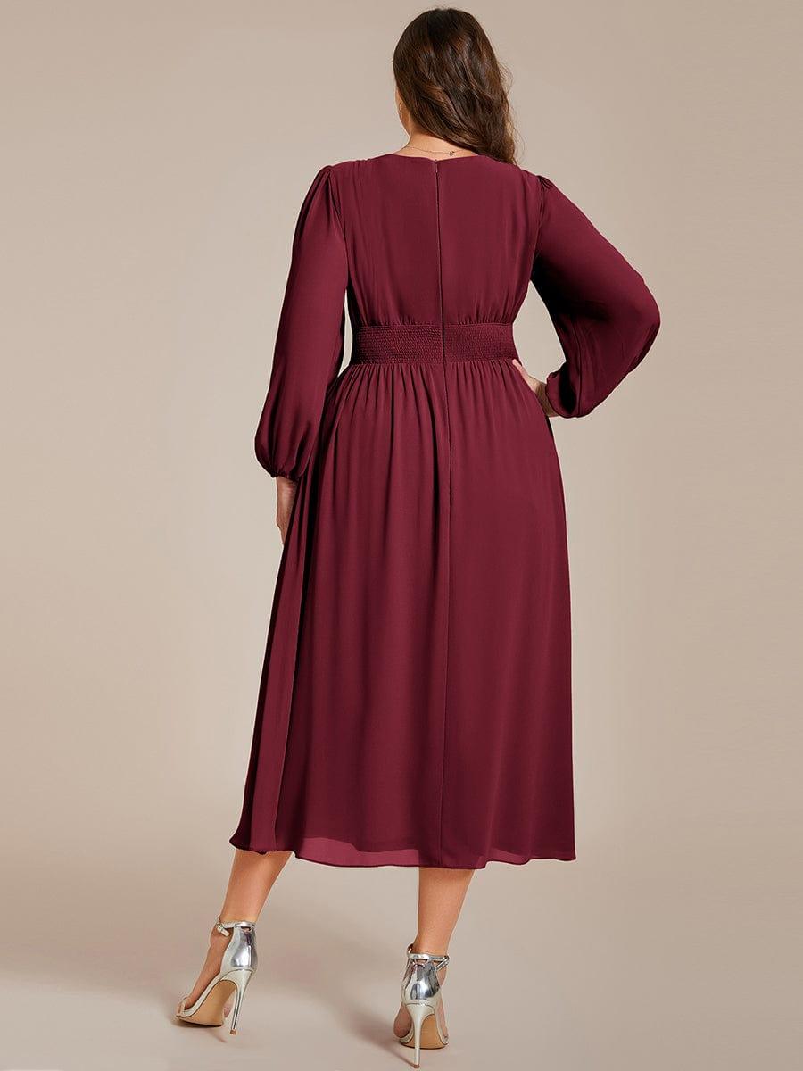 pretty AMARA|Plus Size Elegant V Neck Long Sleeves Midi Wedding Guest Dress(Final Sale)