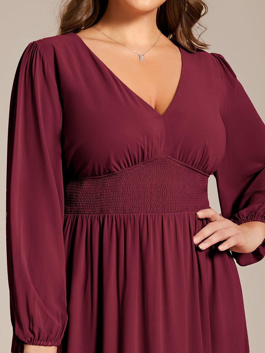 pretty AMARA|Plus Size Elegant V Neck Long Sleeves Midi Wedding Guest Dress(Final Sale)
