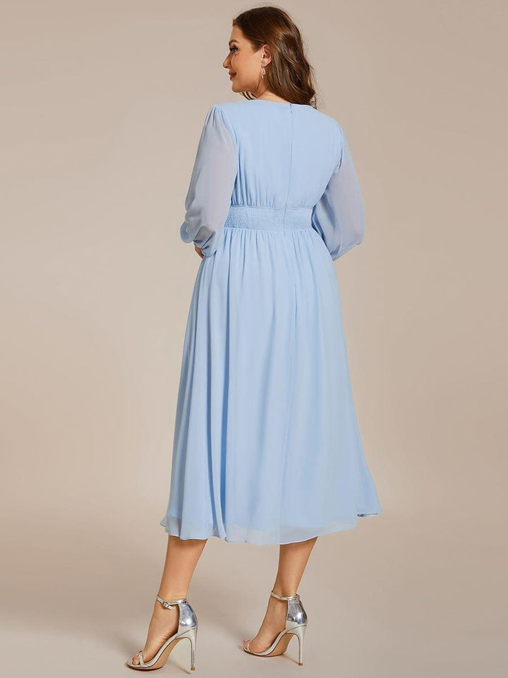 pretty AMARA|Plus Size Elegant V Neck Long Sleeves Midi Wedding Guest Dress(Final Sale)