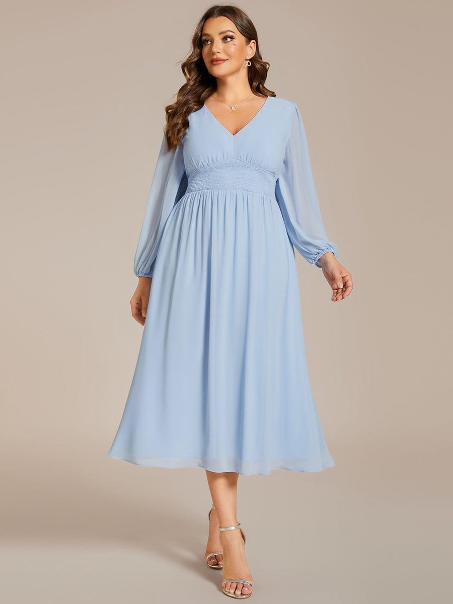 pretty AMARA|Plus Size Elegant V Neck Long Sleeves Midi Wedding Guest Dress(Final Sale)
