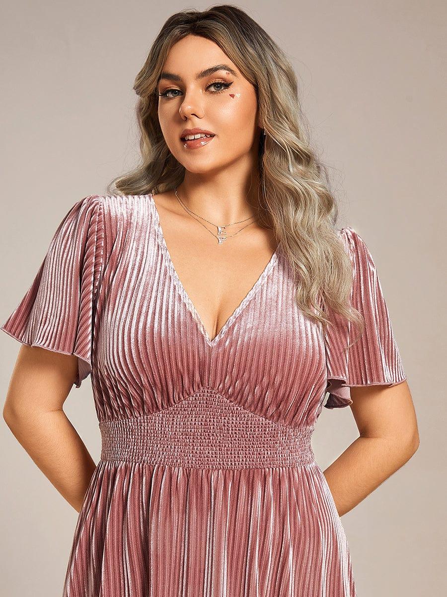 pretty AZALEA|Plus Size A-line V-Neck Short Sleeve Velvet Wedding Guest Dress