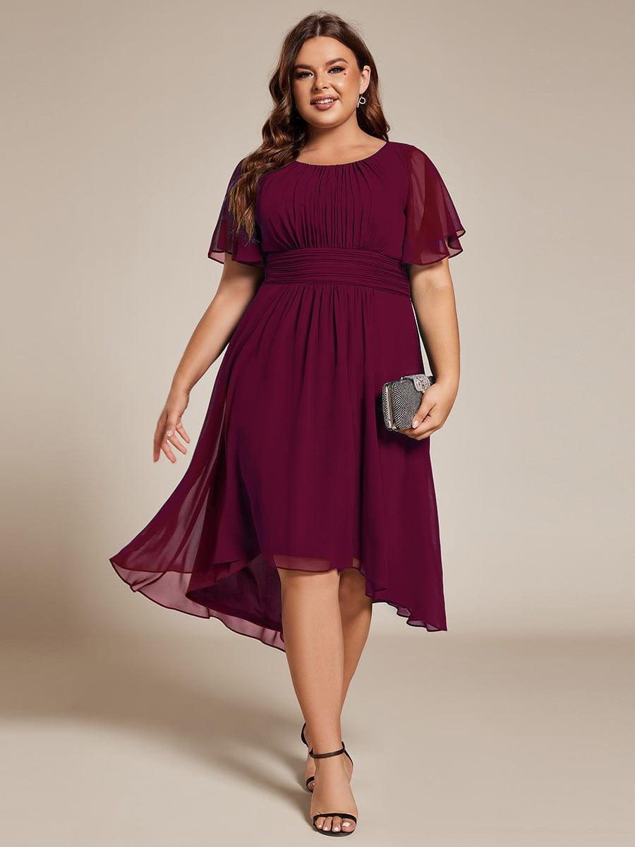 pretty EDEN|Plus Size Chiffon Round Neckline A-Line Midi Wedding Guest Dress