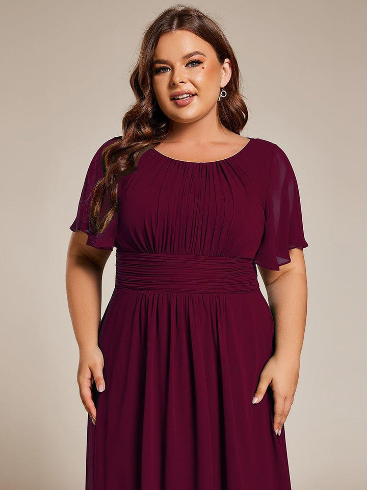 pretty EDEN|Plus Size Chiffon Round Neckline A-Line Midi Wedding Guest Dress