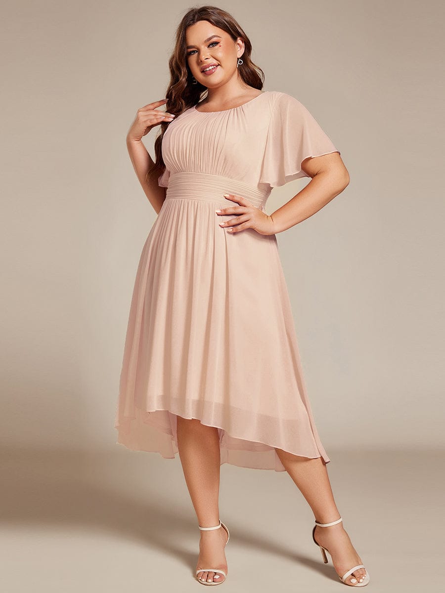 pretty EDEN|Plus Size Chiffon Round Neckline A-Line Midi Wedding Guest Dress