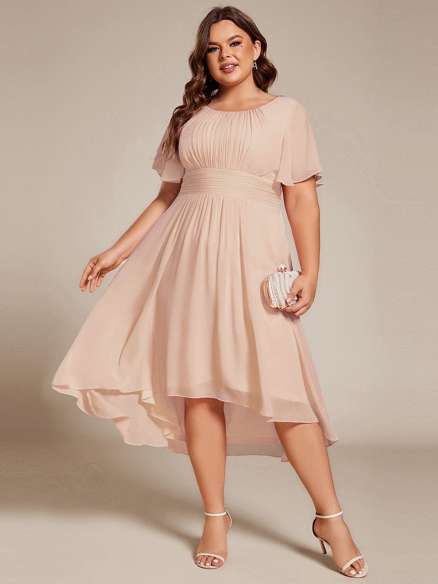 pretty EDEN|Plus Size Chiffon Round Neckline A-Line Midi Wedding Guest Dress