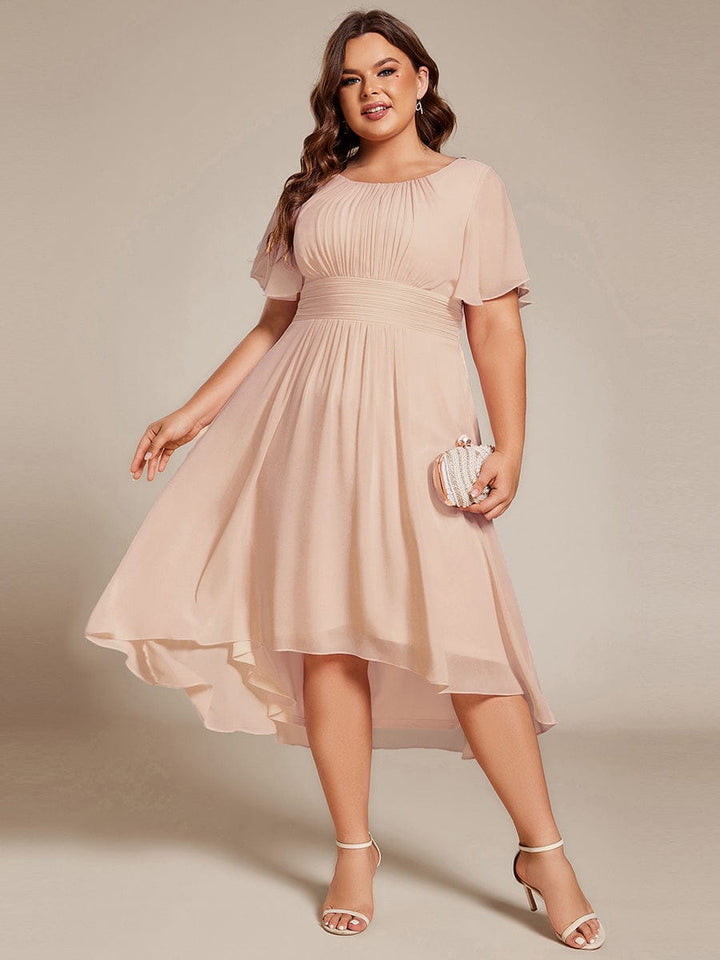 pretty EDEN|Plus Size Chiffon Round Neckline A-Line Midi Wedding Guest Dress