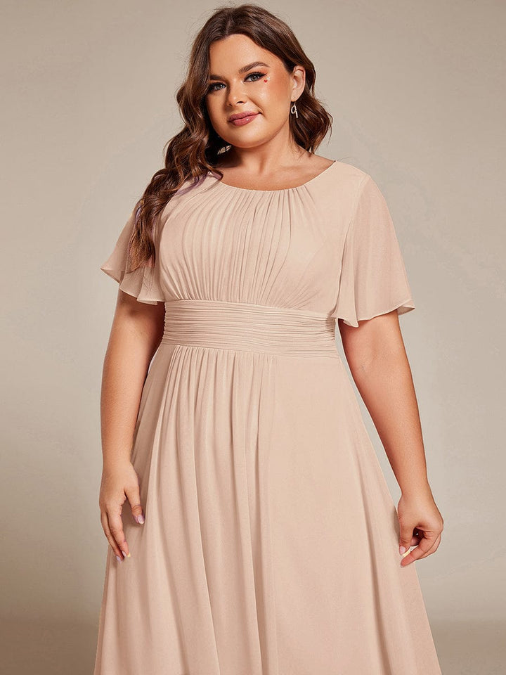 pretty EDEN|Plus Size Chiffon Round Neckline A-Line Midi Wedding Guest Dress