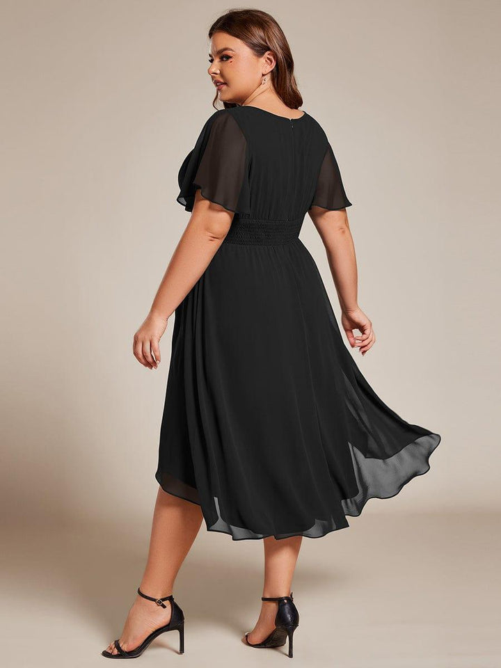 pretty EDEN|Plus Size Chiffon Round Neckline A-Line Midi Wedding Guest Dress