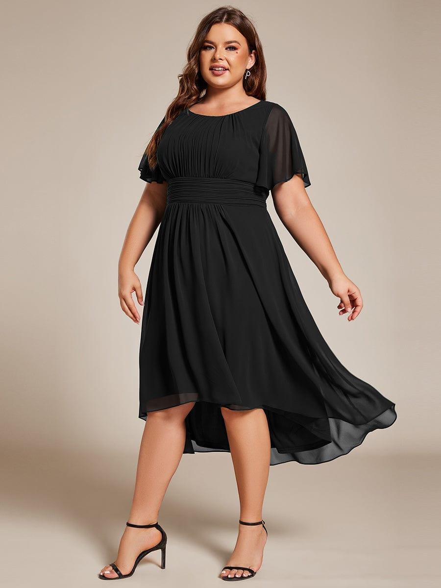 pretty EDEN|Plus Size Chiffon Round Neckline A-Line Midi Wedding Guest Dress