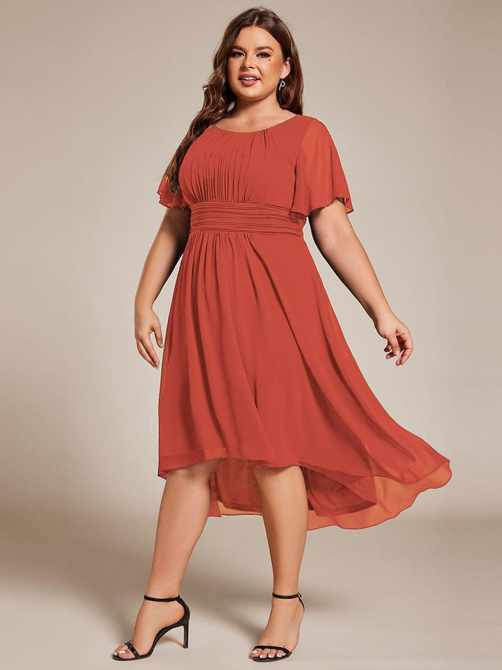 pretty EDEN|Plus Size Chiffon Round Neckline A-Line Midi Wedding Guest Dress