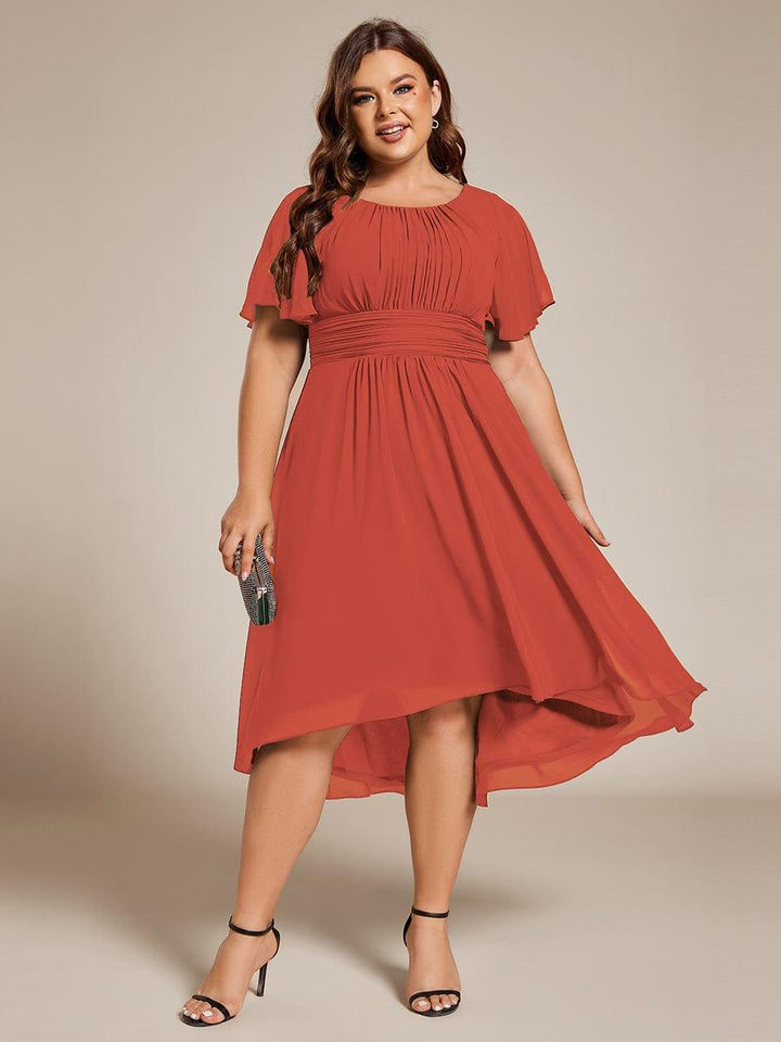 pretty EDEN|Plus Size Chiffon Round Neckline A-Line Midi Wedding Guest Dress