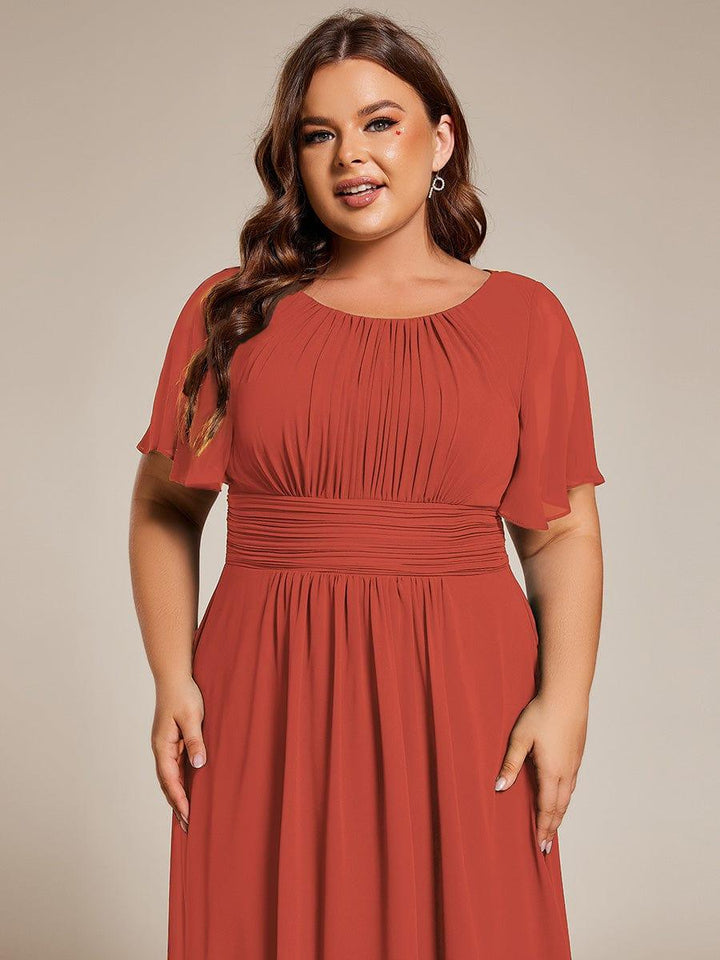 pretty EDEN|Plus Size Chiffon Round Neckline A-Line Midi Wedding Guest Dress