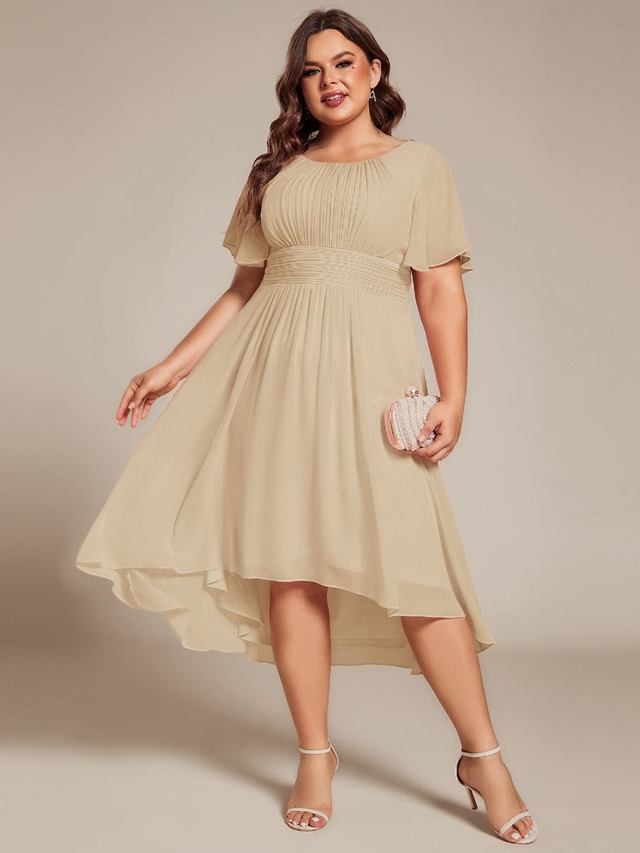 pretty EDEN|Plus Size Chiffon Round Neckline A-Line Midi Wedding Guest Dress