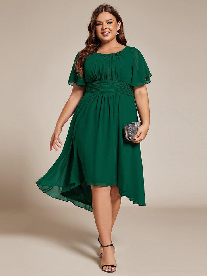pretty EDEN|Plus Size Chiffon Round Neckline A-Line Midi Wedding Guest Dress