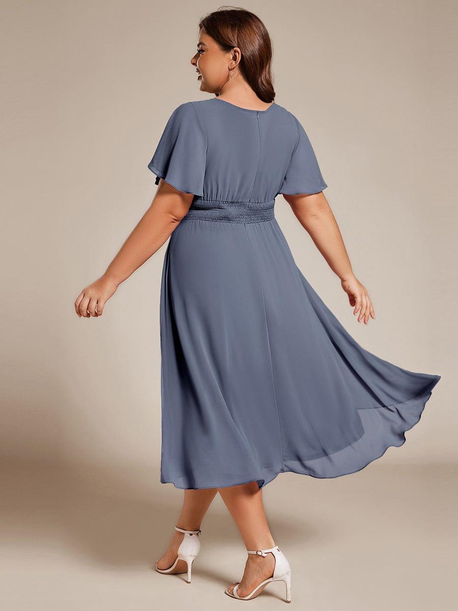 pretty EDEN|Plus Size Chiffon Round Neckline A-Line Midi Wedding Guest Dress