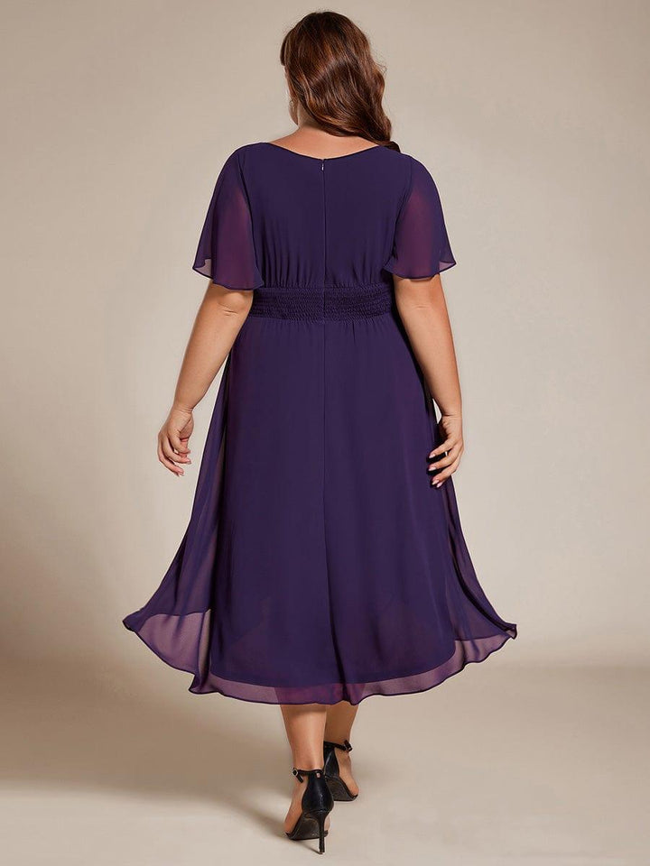 pretty EDEN|Plus Size Chiffon Round Neckline A-Line Midi Wedding Guest Dress