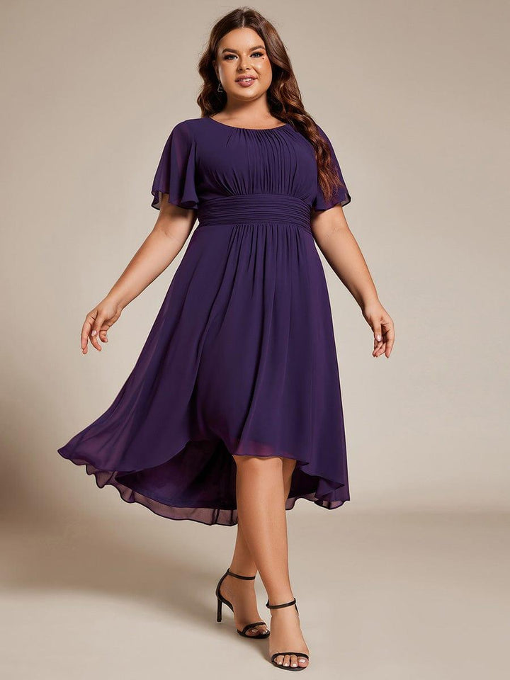 pretty EDEN|Plus Size Chiffon Round Neckline A-Line Midi Wedding Guest Dress