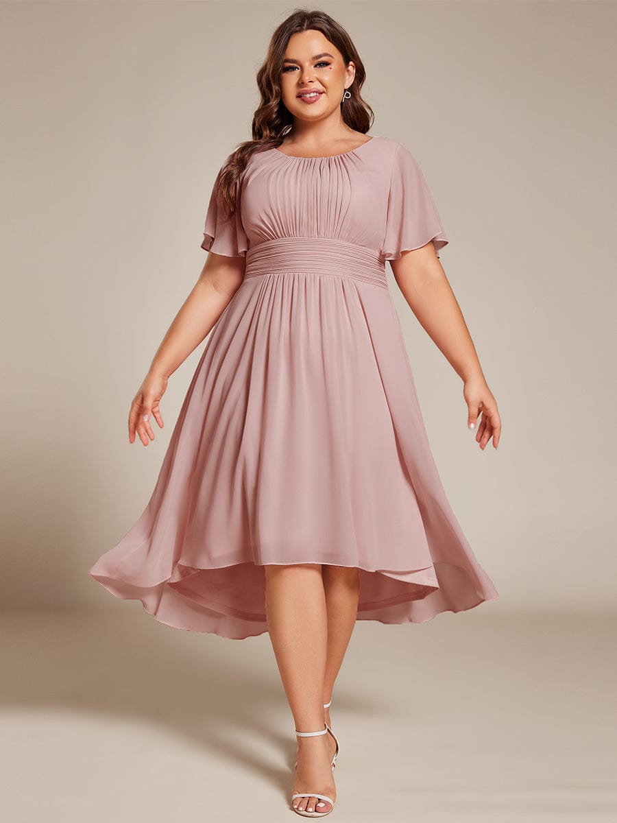 pretty EDEN|Plus Size Chiffon Round Neckline A-Line Midi Wedding Guest Dress