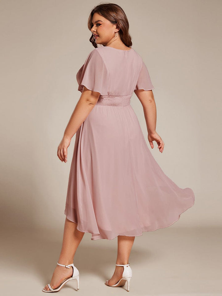 pretty EDEN|Plus Size Chiffon Round Neckline A-Line Midi Wedding Guest Dress