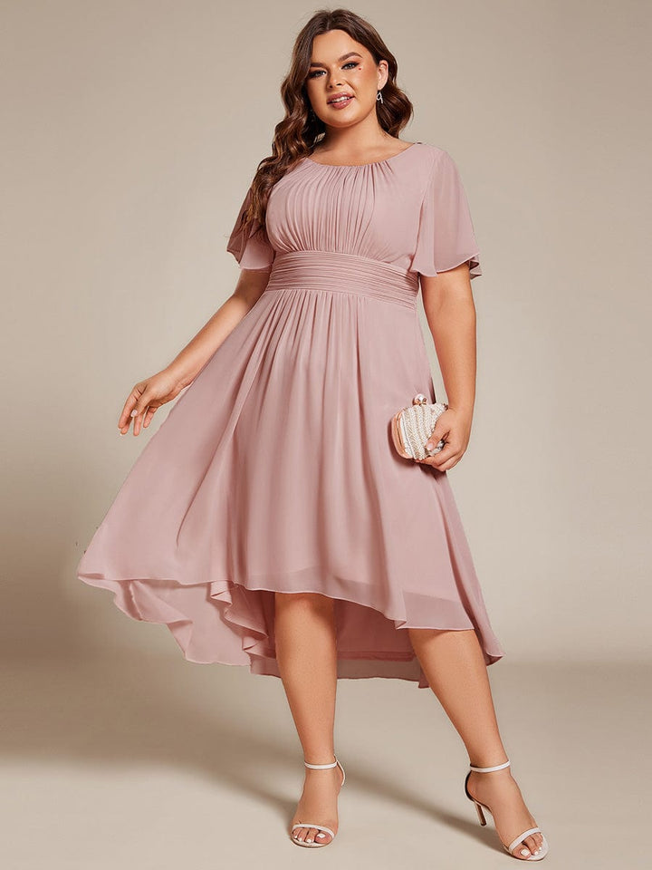pretty EDEN|Plus Size Chiffon Round Neckline A-Line Midi Wedding Guest Dress