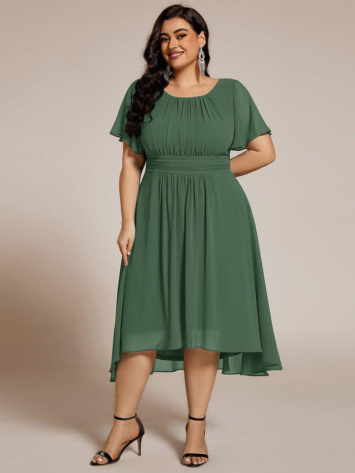 pretty EDEN|Plus Size Chiffon Round Neckline A-Line Midi Wedding Guest Dress