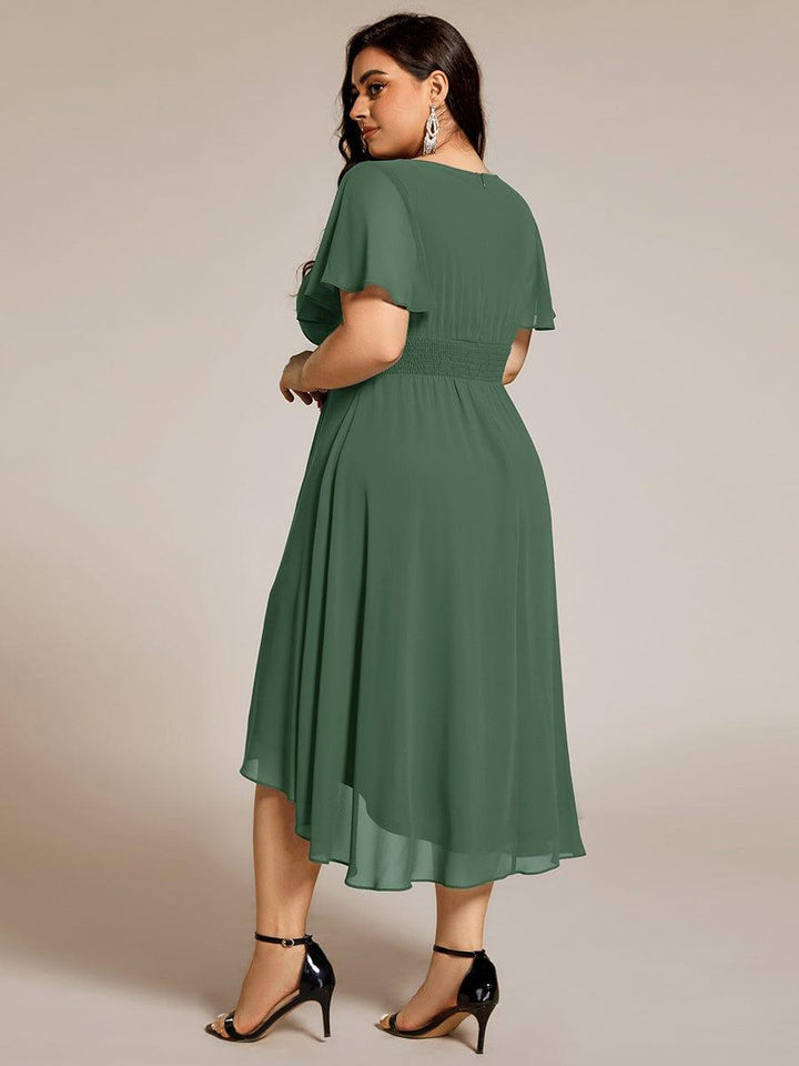 pretty EDEN|Plus Size Chiffon Round Neckline A-Line Midi Wedding Guest Dress