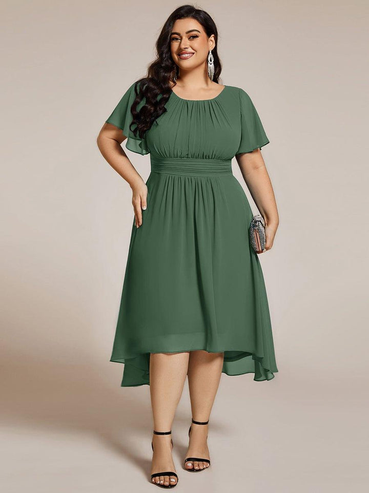 pretty EDEN|Plus Size Chiffon Round Neckline A-Line Midi Wedding Guest Dress