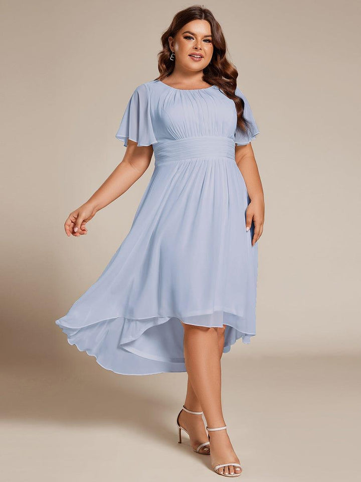 pretty EDEN|Plus Size Chiffon Round Neckline A-Line Midi Wedding Guest Dress